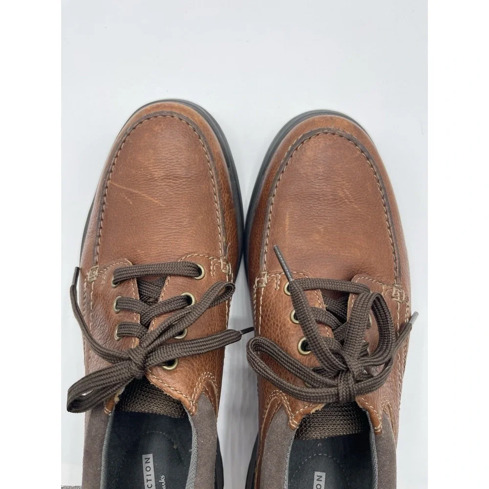 Clarks Bradley Vibe Moc Toe Casual Shoe Men 10 Brown Leather Comfort‎